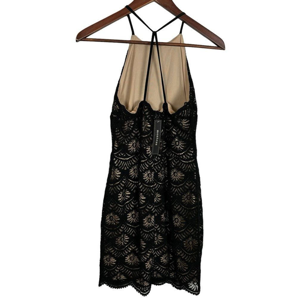 NWT Monteau Black Lace Strappy Sleeveless Mini Dress Nude Lining Women's Small - Picture 4 of 8